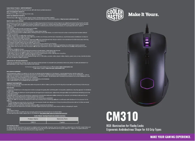 Page n°1 - Manuel utilisateur Cooler Master CM310