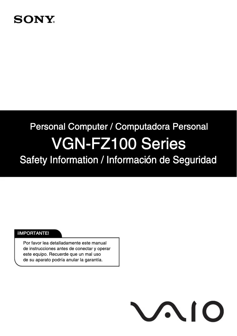 Página 1 del manual Instrucciones de seguridad Sony Vaio VGN-FZ190FE