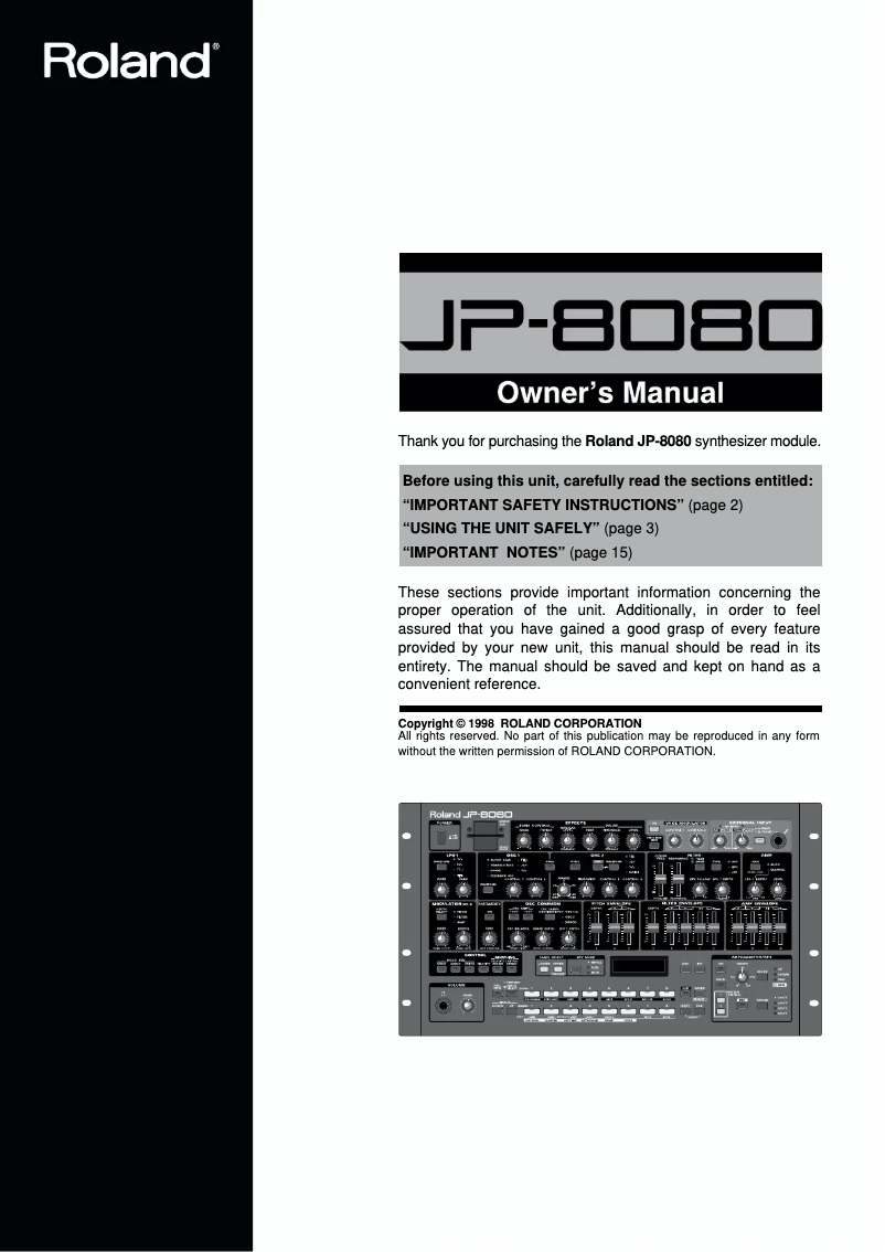 Image de la première page du manuel de l'appareil JP-8080
