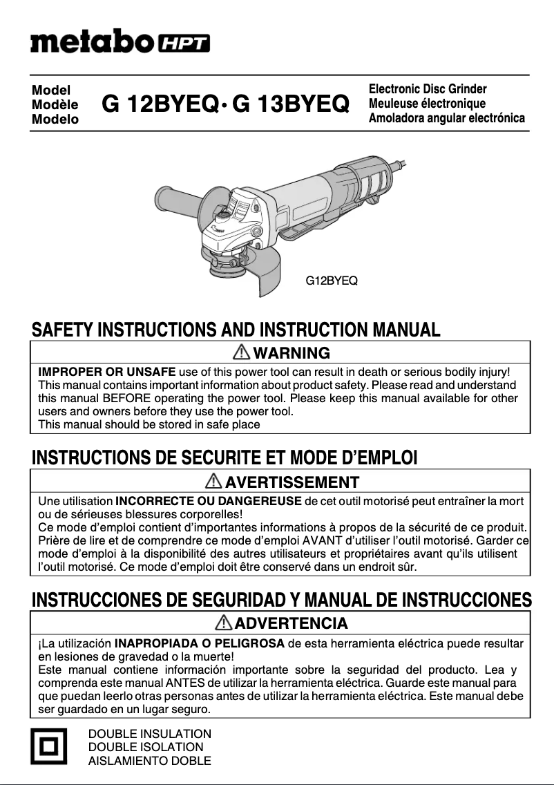 Page 1 de la notice Manuel utilisateur Metabo G12BYEQ