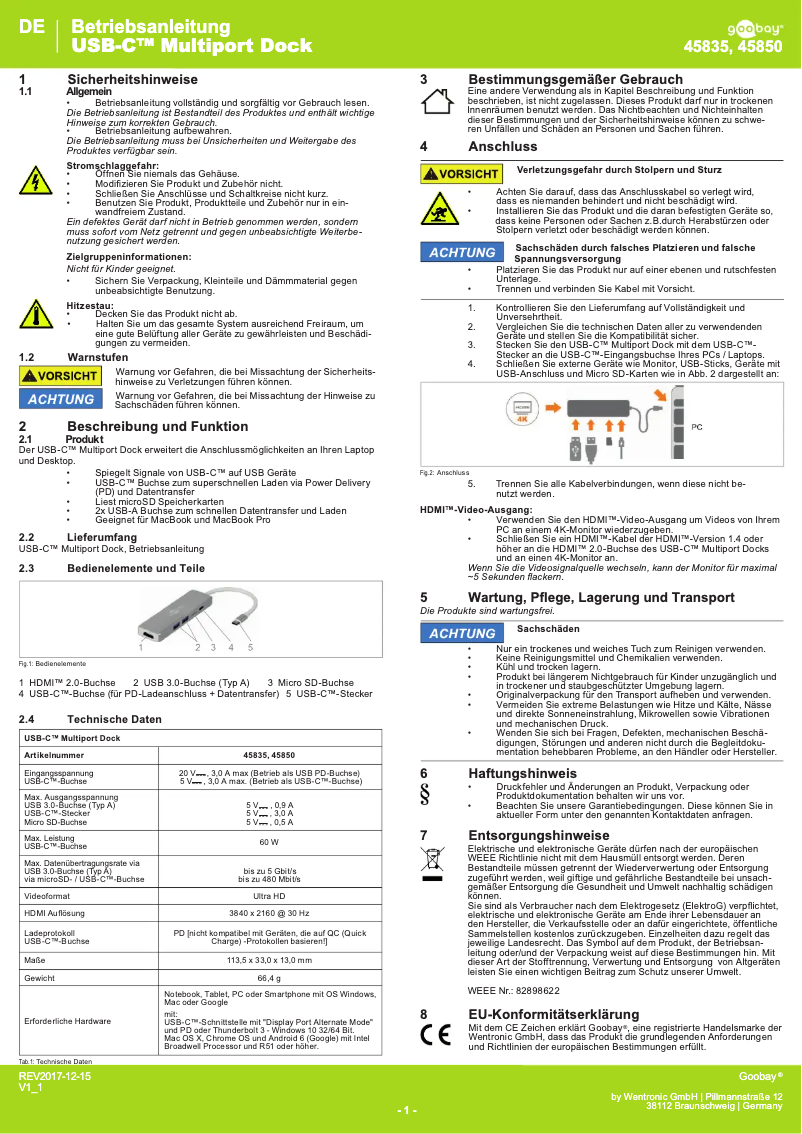Página 1 del manual Manual de usuario Goobay 45835