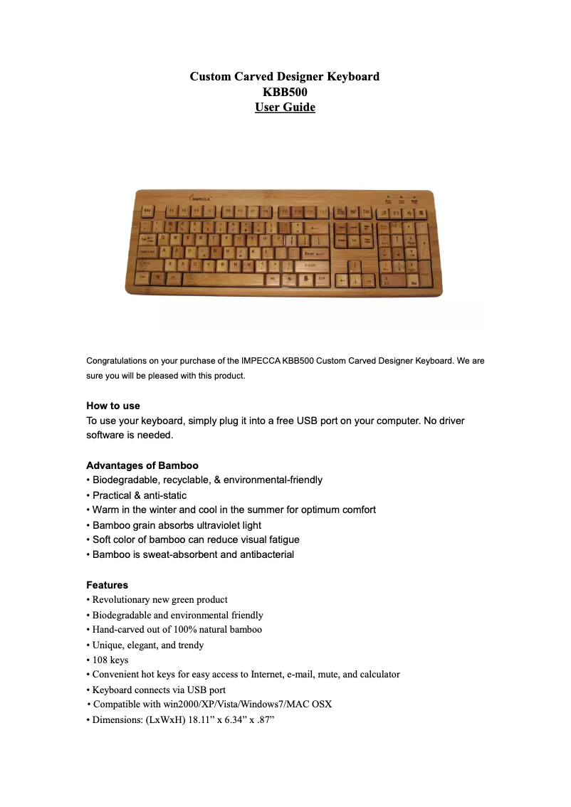 Imagen de la primera página del manual del dispositivo KBB500