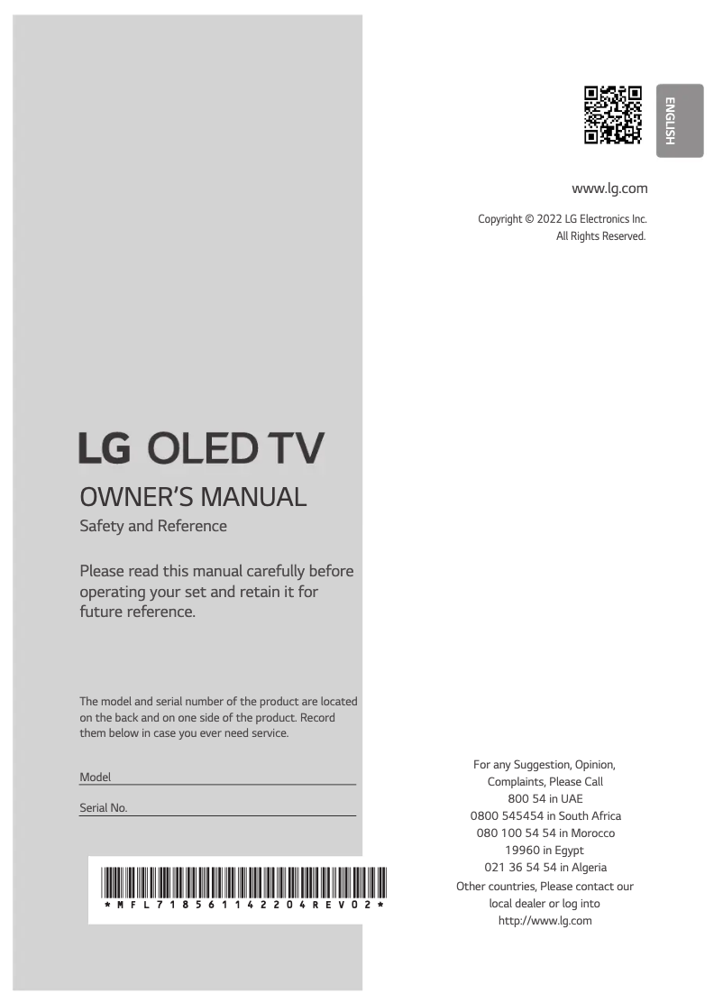 Page 1 de la notice Manuel utilisateur LG OLED77C26LA