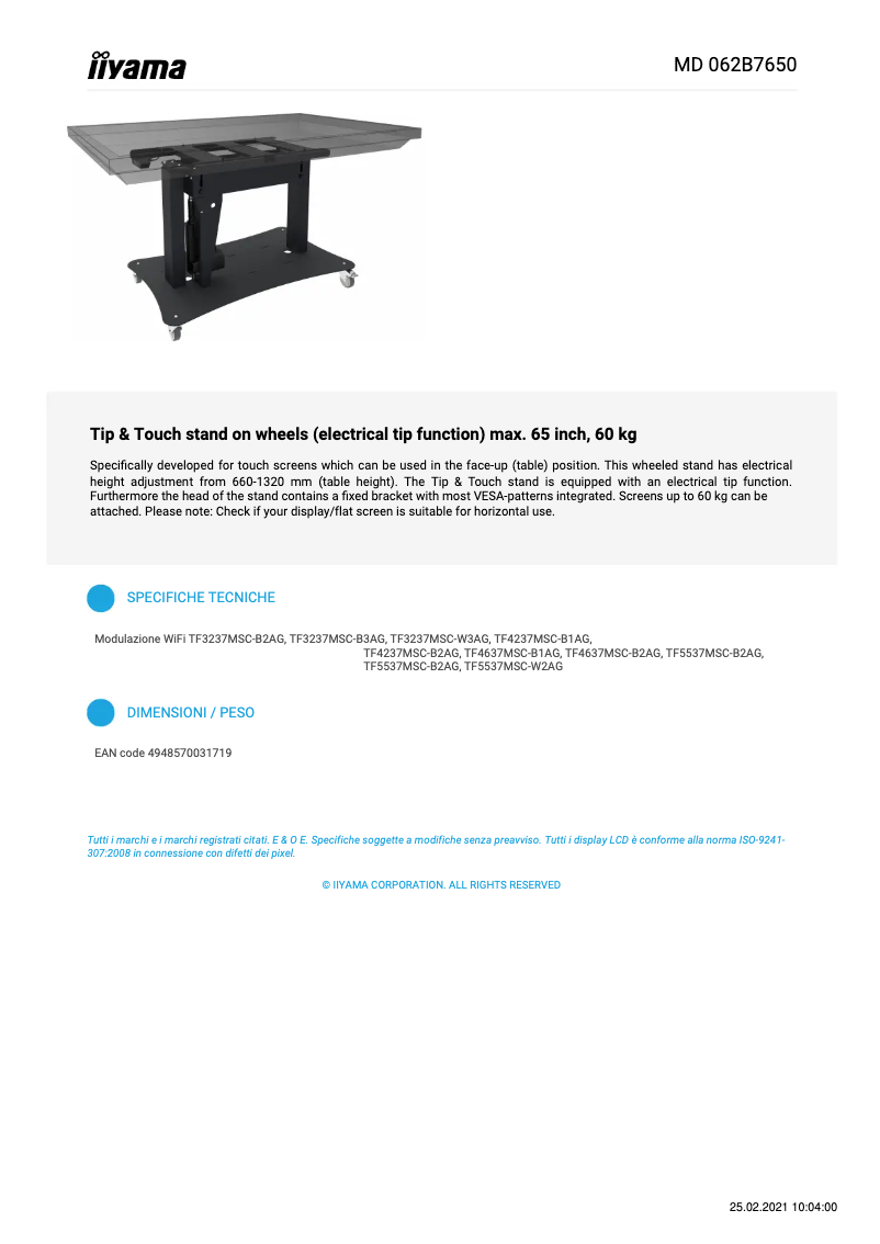Page 1 de la notice Manuel utilisateur Iiyama MD 062B7650