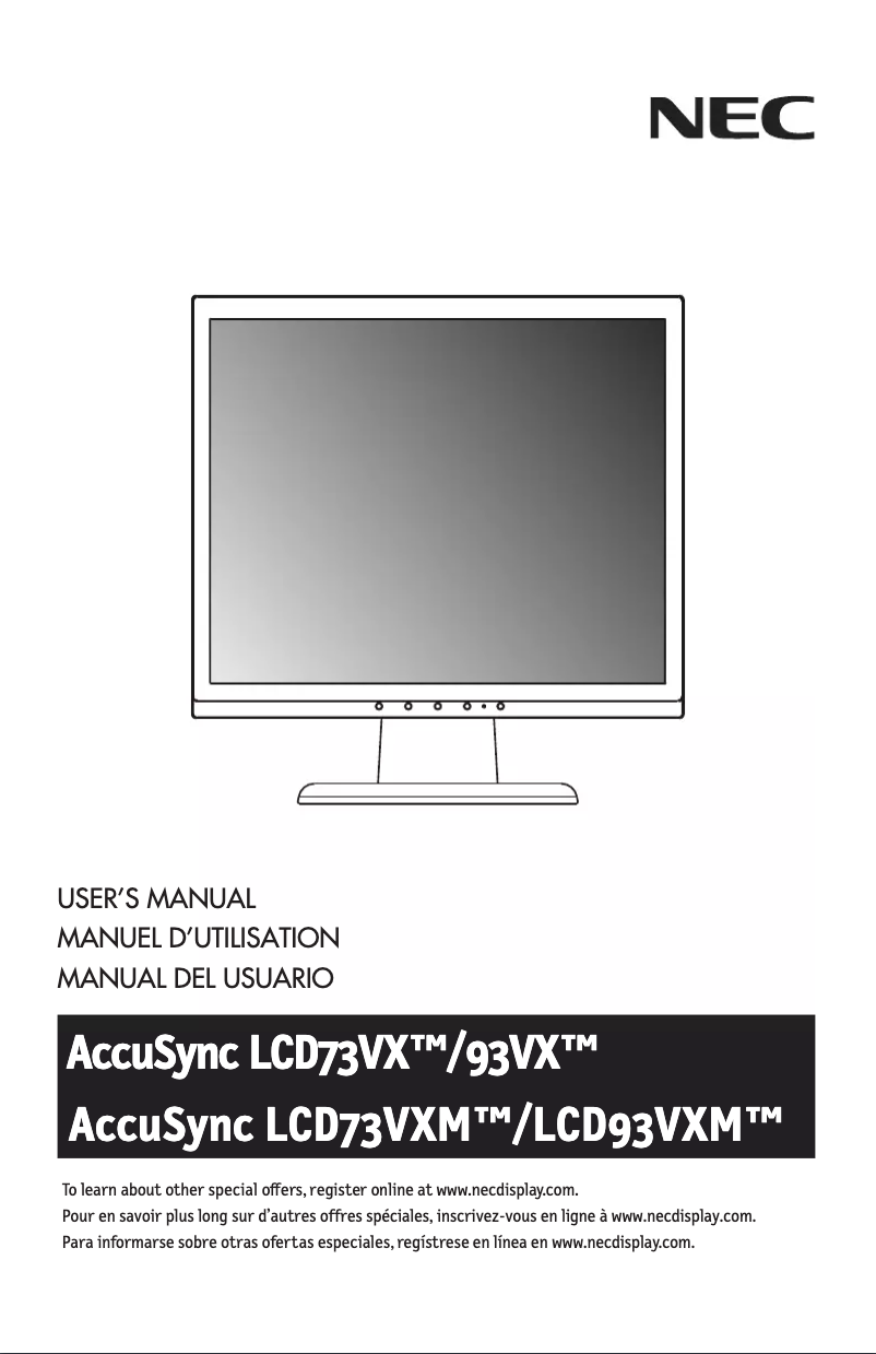 Page 1 de la notice Manuel utilisateur NEC AccuSync LCD73VXM