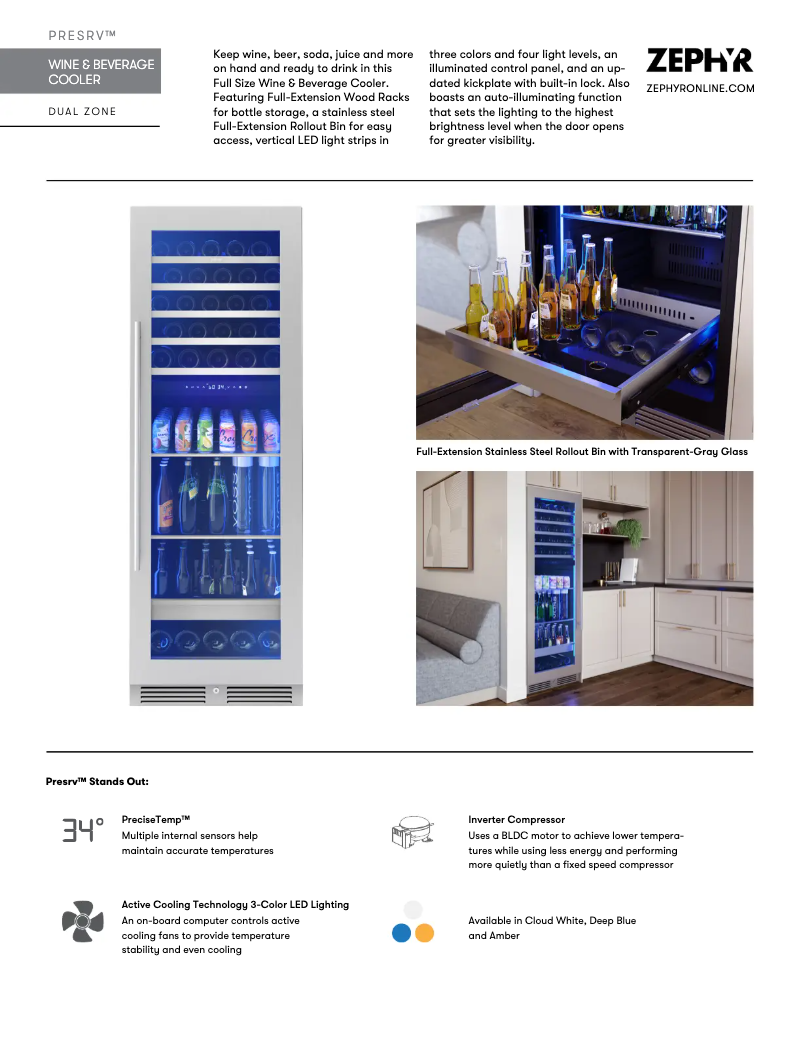 Page 1 de la notice Fiche technique Zephyr Presrv PRWB24F02BG