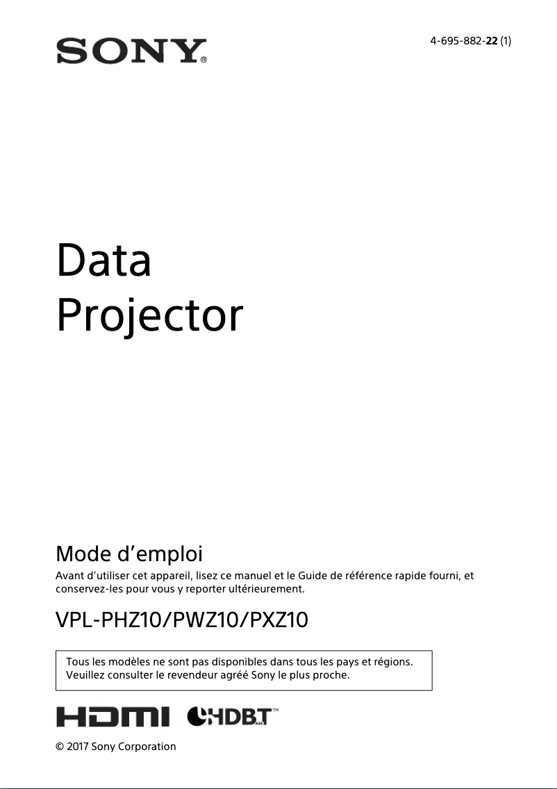 Page 1 de la notice Manuel utilisateur Sony VPL-PXZ10