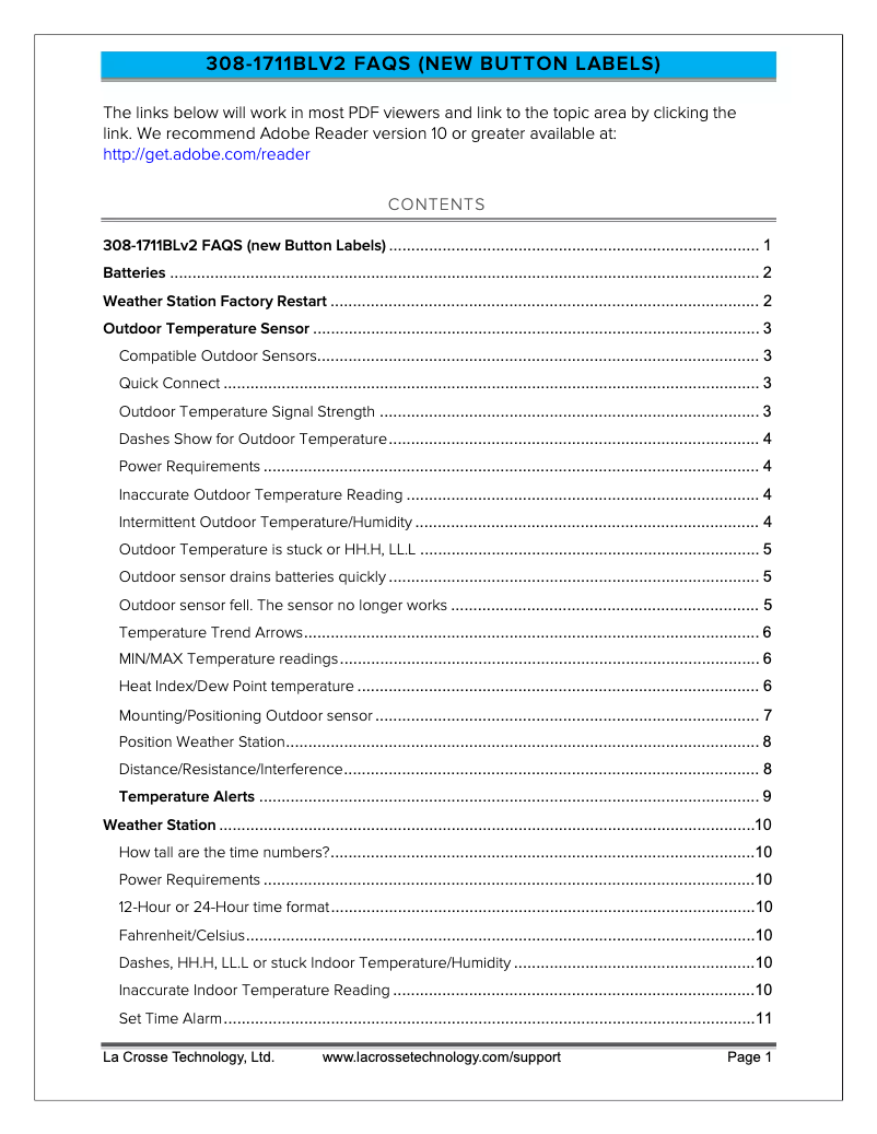 Página 1 del manual Preguntas frecuentes La Crosse Technology 308-1711BLV3