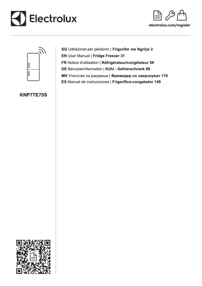 Page 1 de la notice Manuel utilisateur Electrolux KNP7TE75S