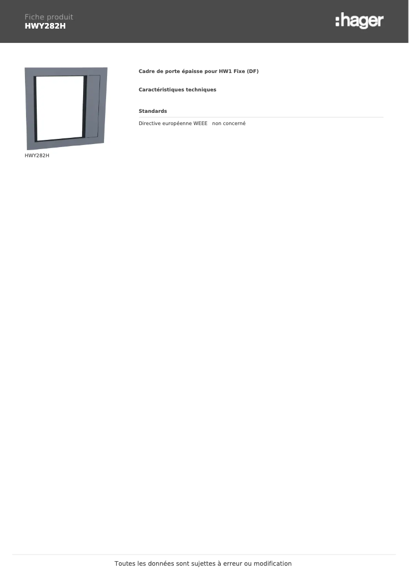 Page 1 de la notice Fiche technique Hager HWY282H