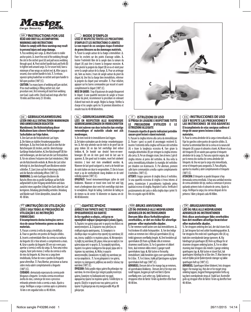 Page n°1 - Manuel utilisateur Master Lock 3056