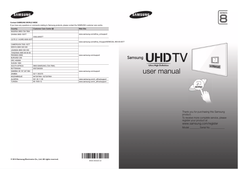Page 1 de la notice Manuel utilisateur Samsung UA48HU8500L