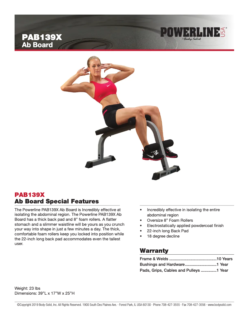 Page 1 de la notice Manuel utilisateur Body-Solid PAB139X