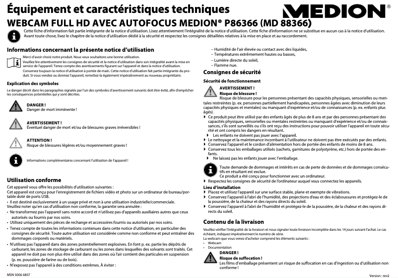 Image de la première page du manuel de l'appareil Life P86366 (MD 88366)