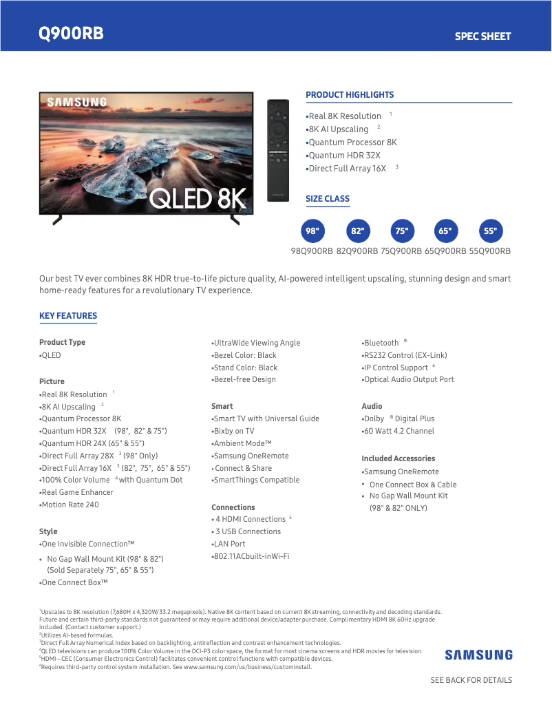 Page n°1 - Fiche technique Samsung QN55Q900RBFXZA