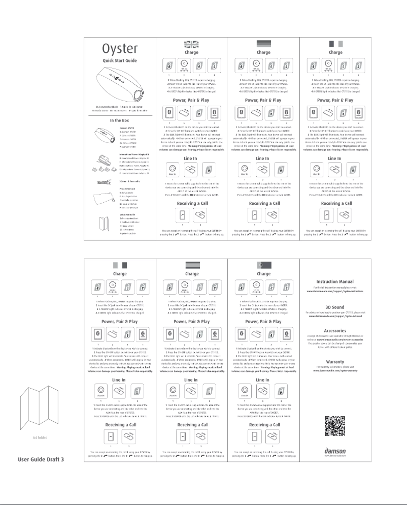 Page 1 de la notice Manuel utilisateur Damson Oyster