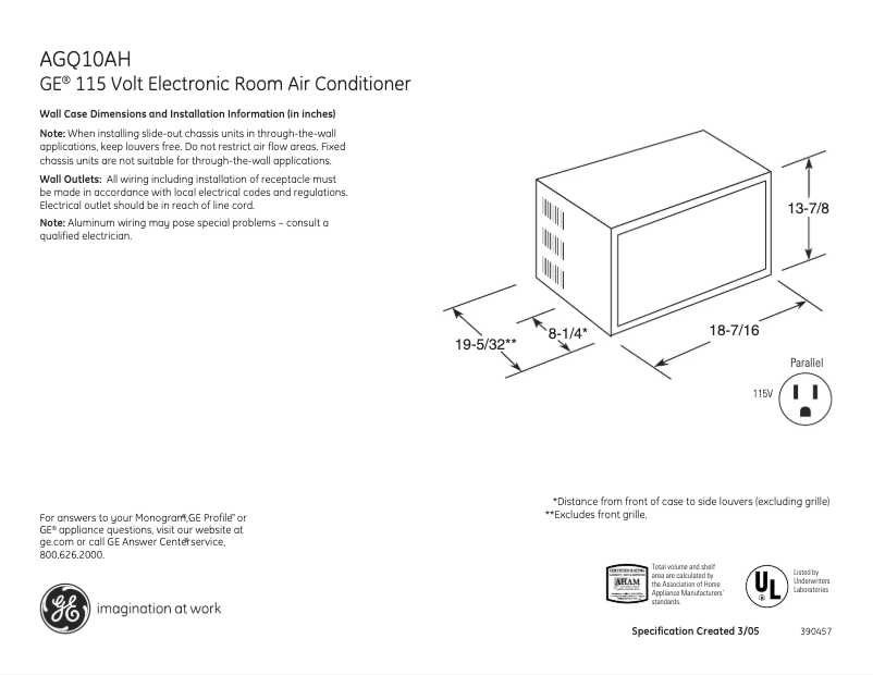 Page n°1 - Fiche technique GE AGQ10AH