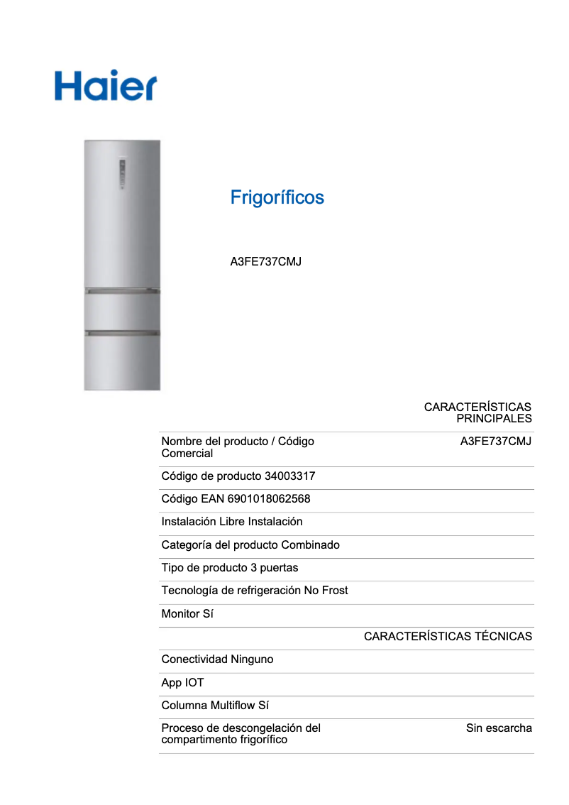 Page n°1 - Label énergétique Haier A3FE737CMJ