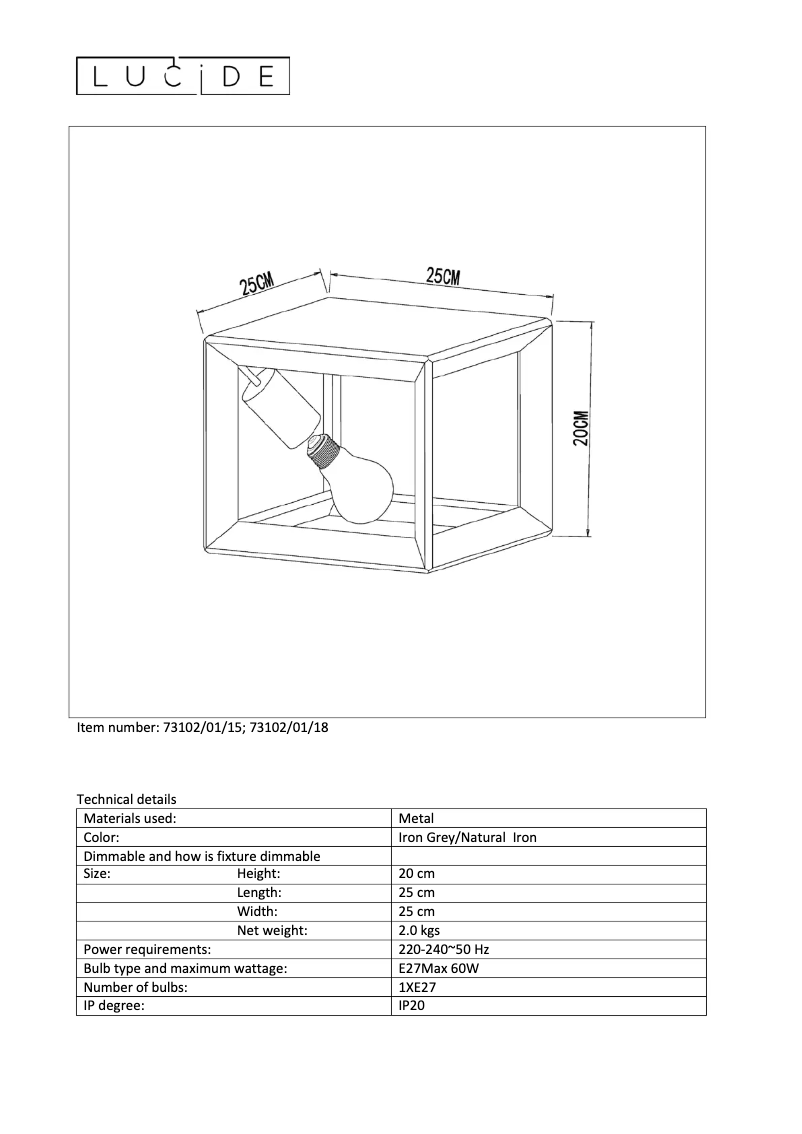 Page 1 de la notice Manuel utilisateur Lucide Thor 73102/01/18