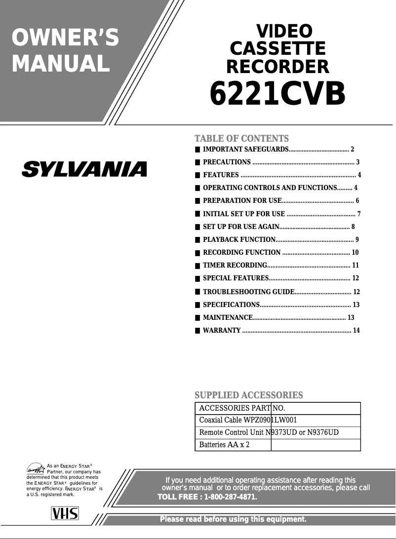 Page 1 de la notice Manuel utilisateur Sylvania 6221CVB