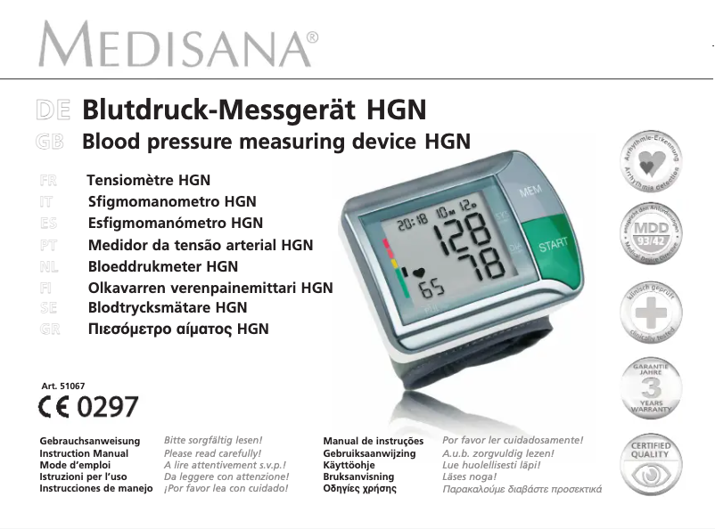 Page n°1 - Manuel utilisateur Medisana HGN 51067