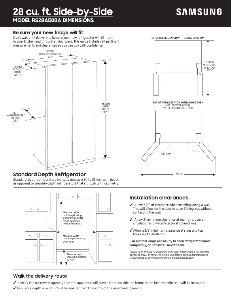 Page n°1 - Guide de mesure Samsung RS28A500ASR