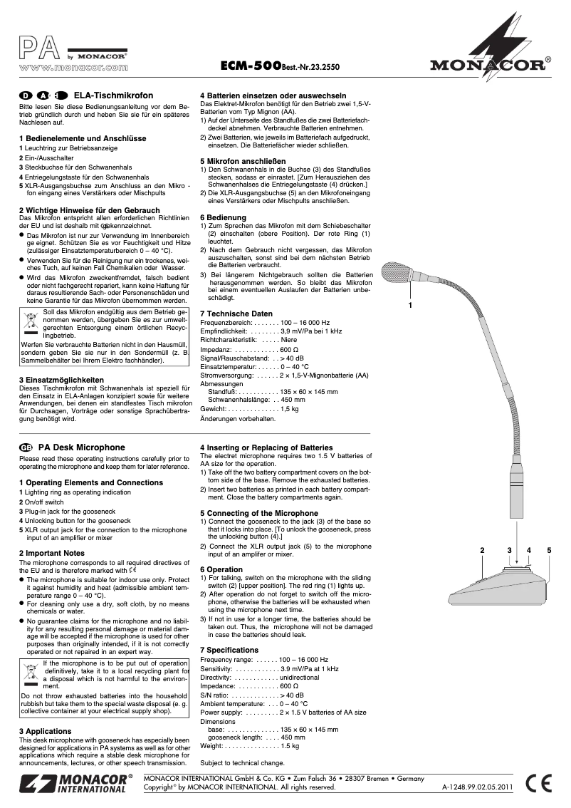 Page 1 de la notice Manuel utilisateur Monacor ECM-500