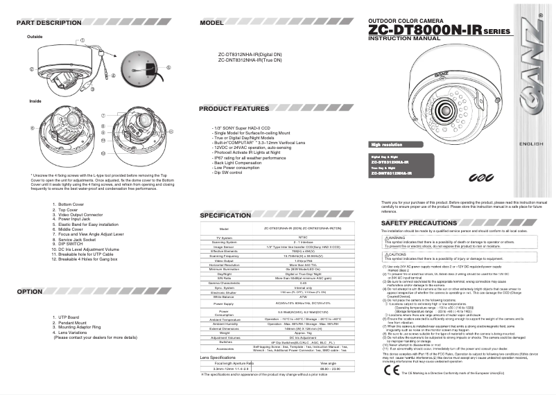 Page n°1 - Manuel utilisateur Ganz ZC-DNT8312NHA-IR