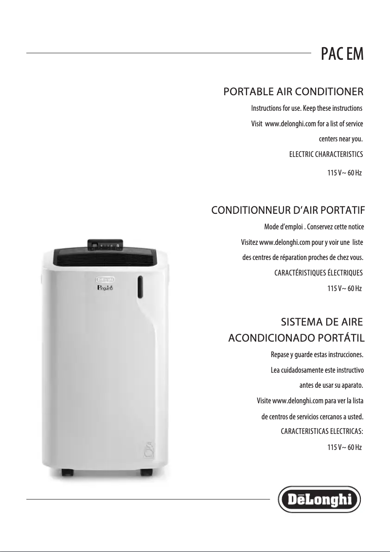 Page 1 de la notice Manuel utilisateur DeLonghi Pinguino Compact PACEM370-6ALWH