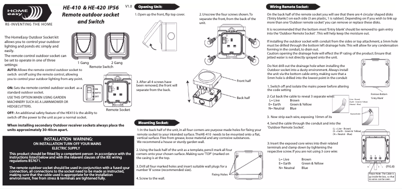 Page 1 de la notice Manuel utilisateur Home Easy HE-420