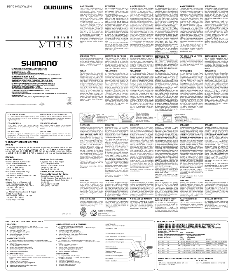 Page n°1 - Manuel utilisateur Shimano Stella 4000