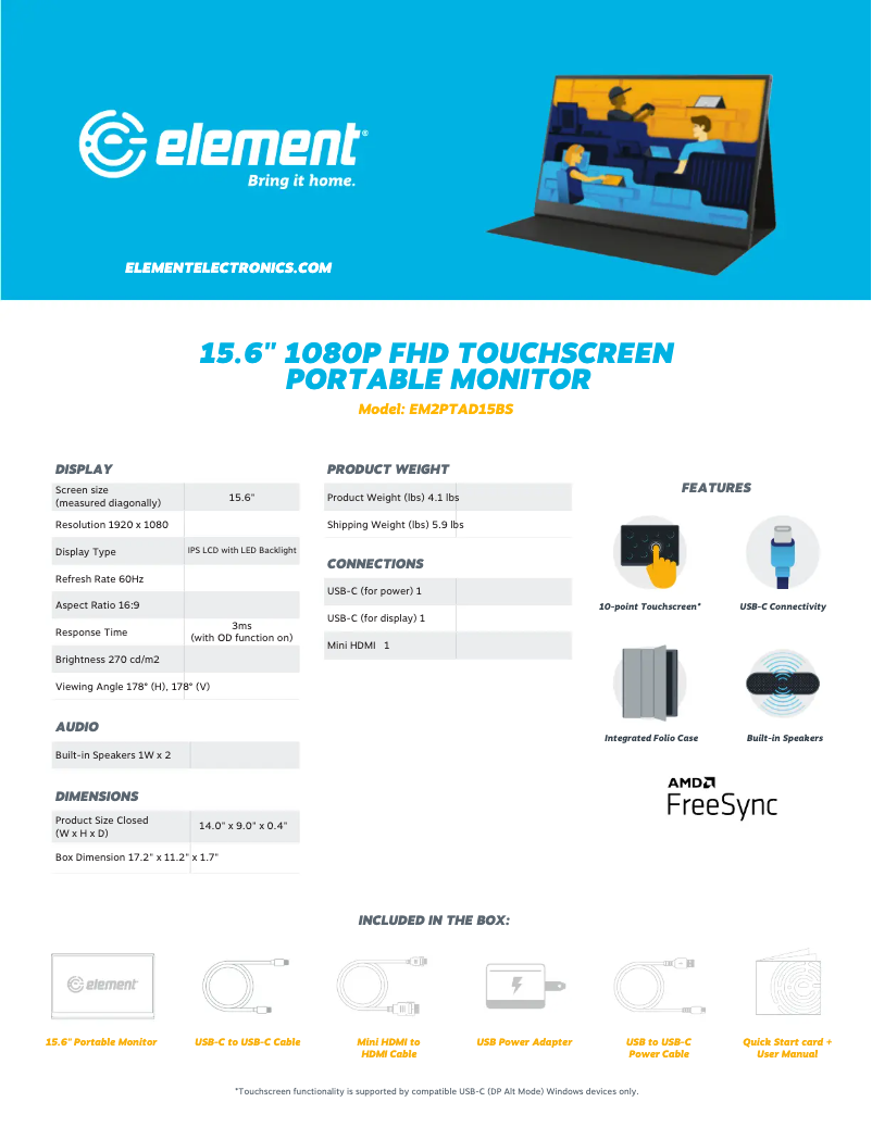 Page 1 de la notice Fiche technique Element EM2PTAD15BS