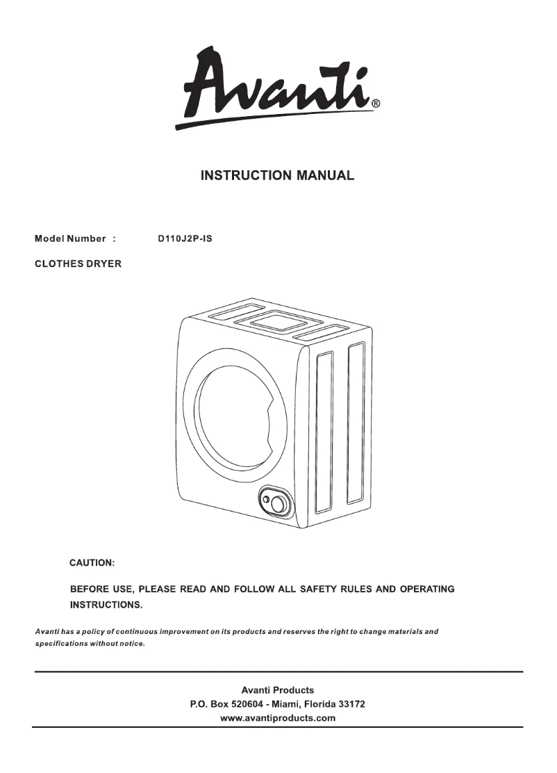 Page n°1 - Manuel utilisateur Avanti D110J2P-IS
