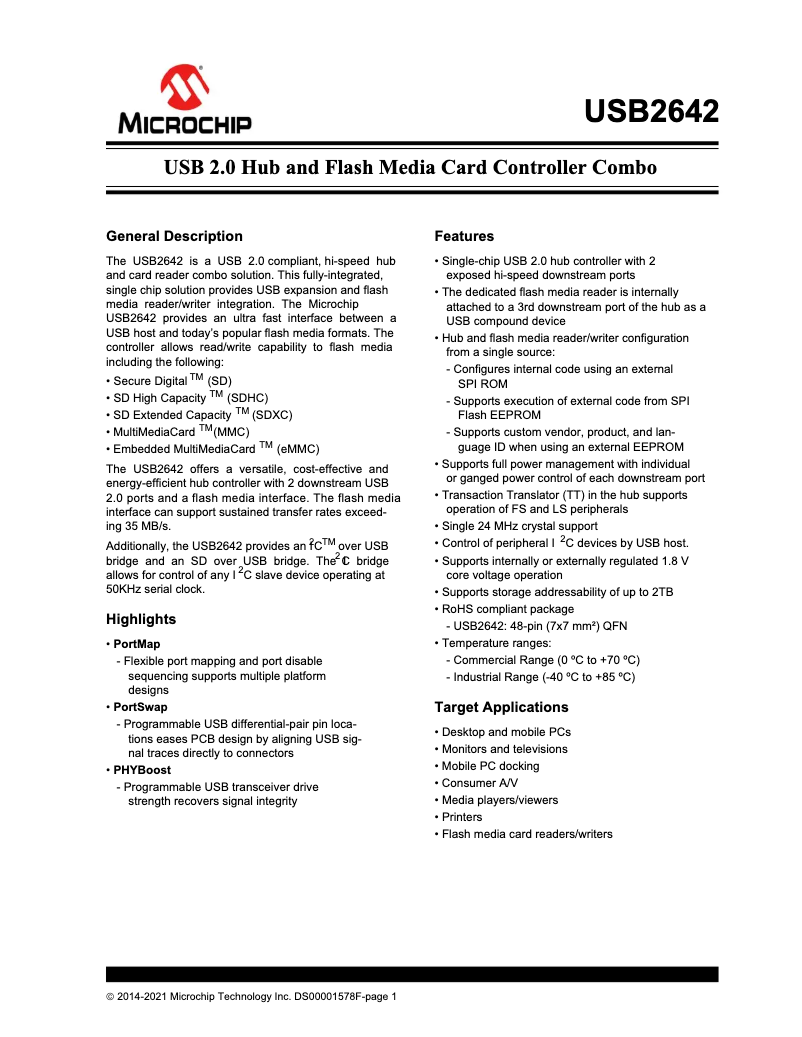 Page 1 de la notice Manuel utilisateur Microchip USB2642
