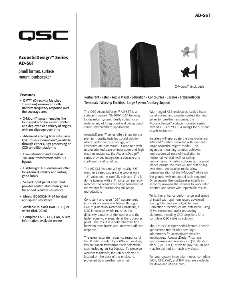 Page 1 de la notice Brochure QSC AD-S6T