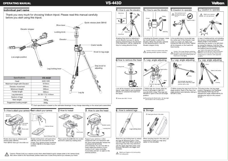 Page 1 de la notice Manuel utilisateur Velbon VS-443D