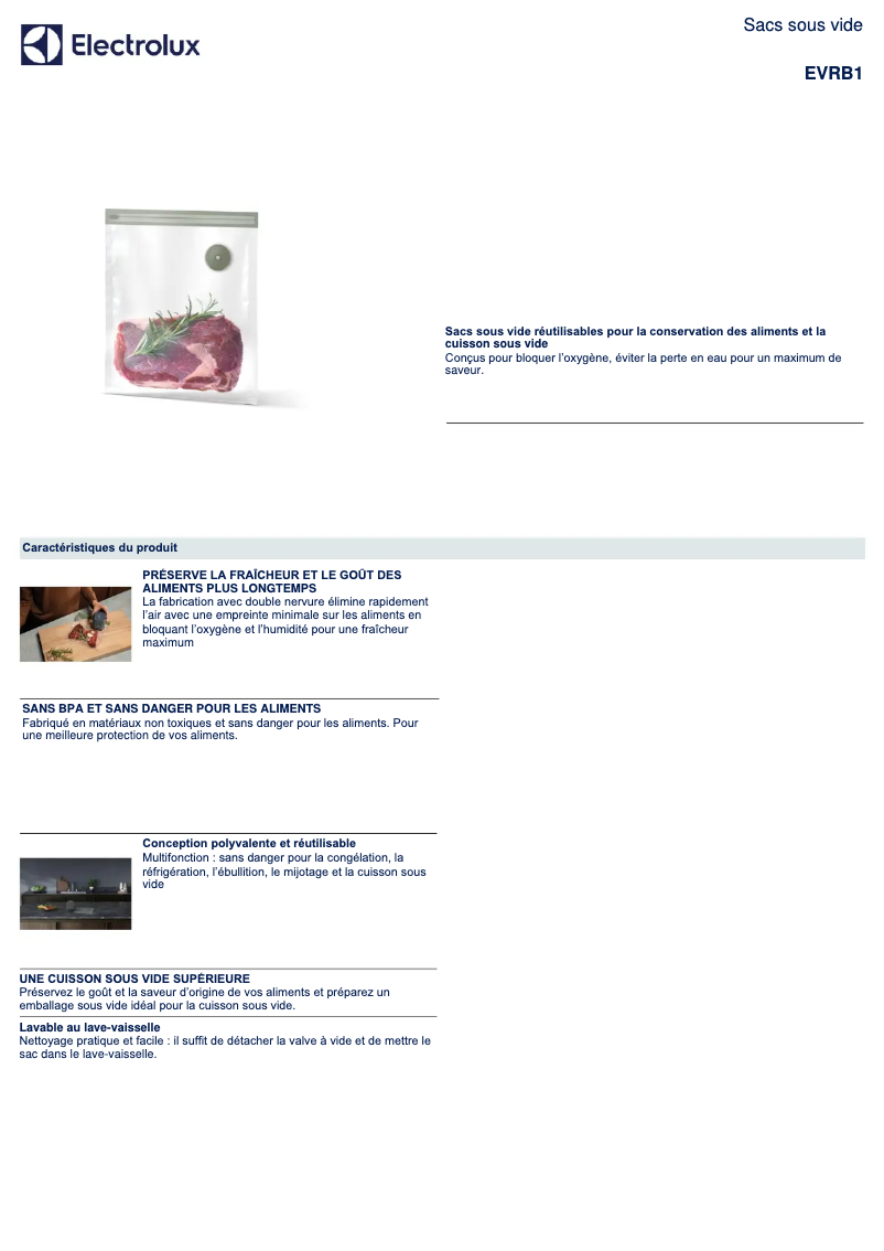 Page 1 de la notice Fiche technique Electrolux EVRB1