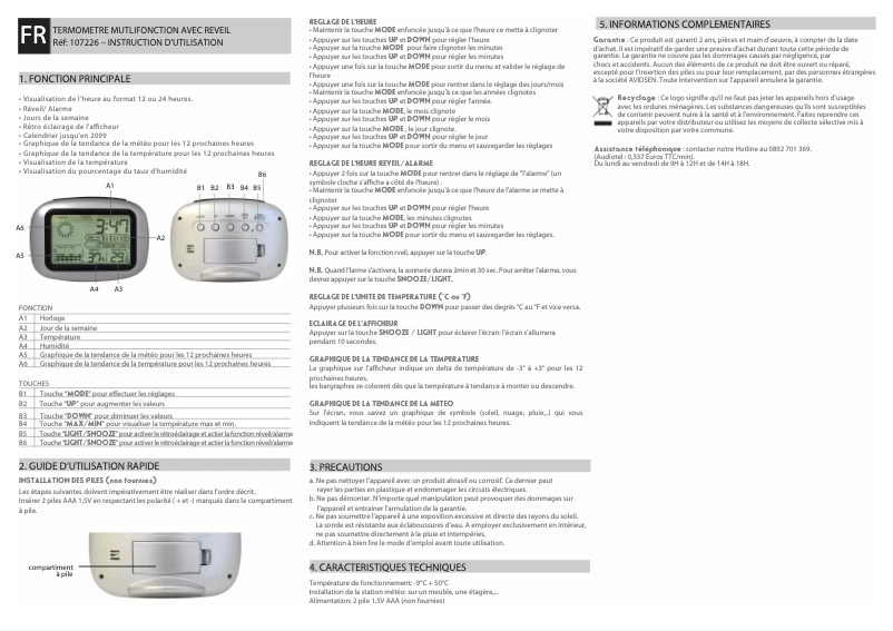 Page 1 de la notice Manuel utilisateur Avidsen 107226
