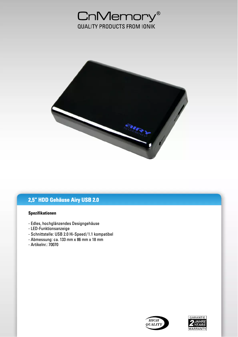 Page 1 de la notice Fiche technique CnMemory Airy