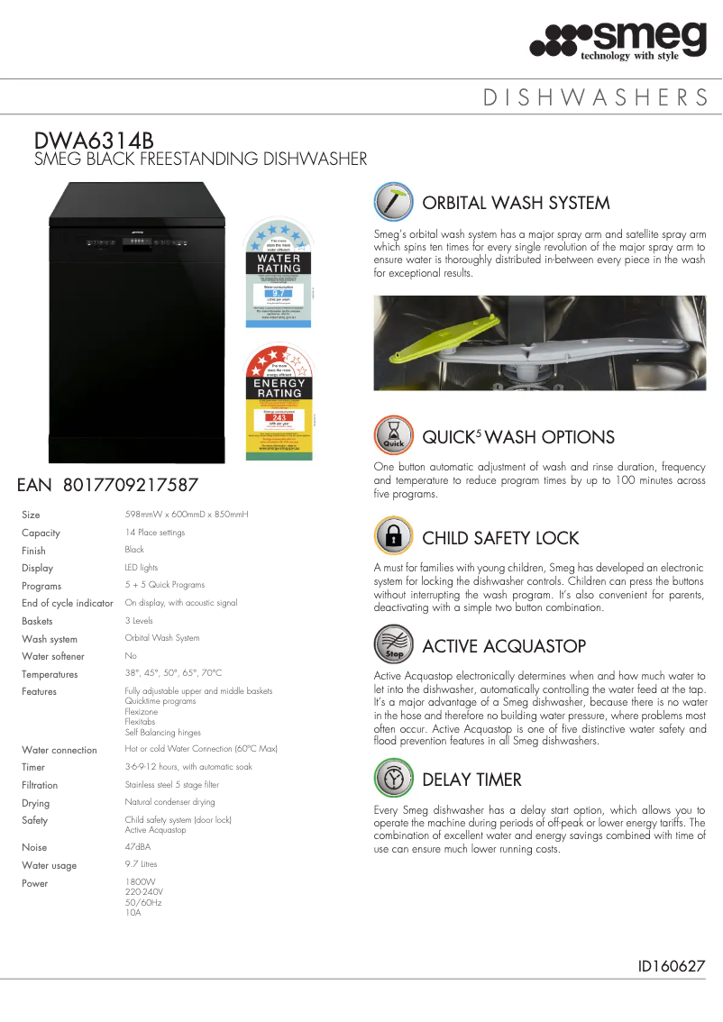 Page 1 de la notice Fiche technique Smeg DWA6314B