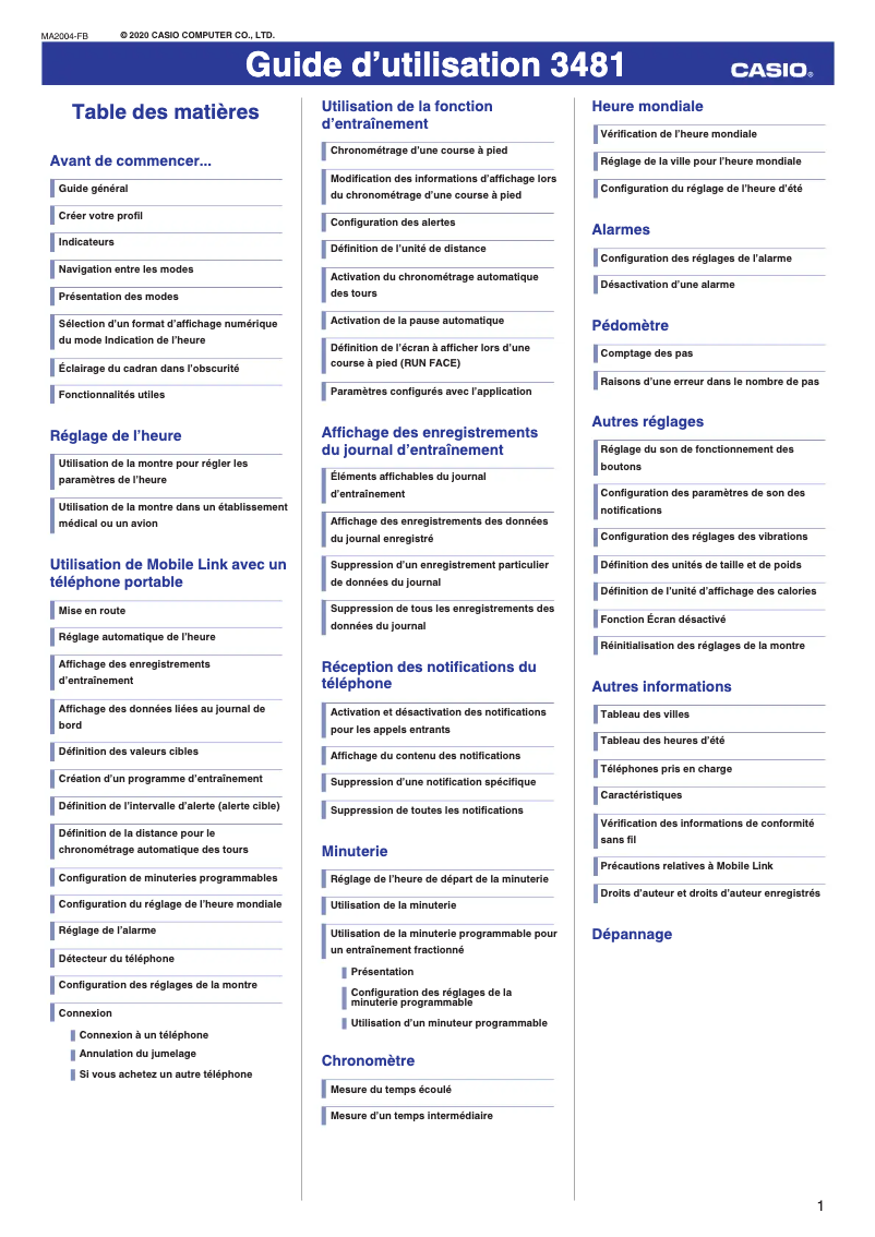 Page n°1 - Manuel utilisateur Casio G-Shock GBD-100