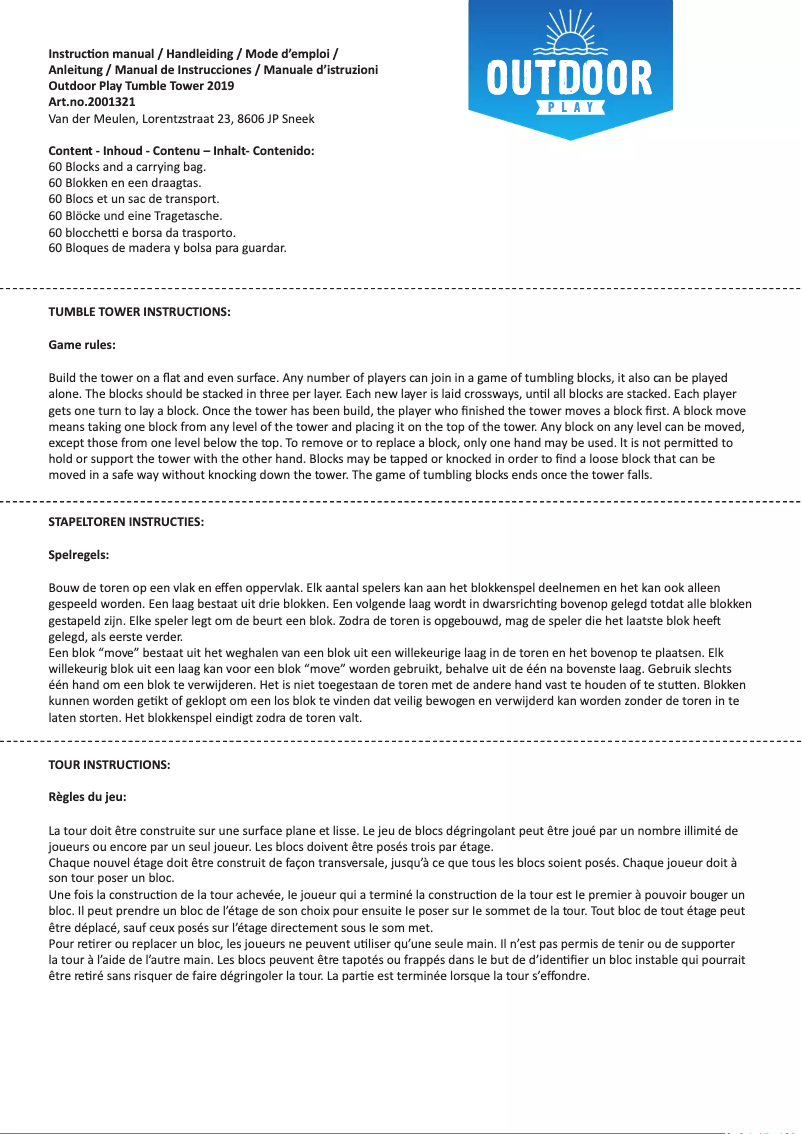 Page n°1 - Manuel utilisateur Outdoor Play Tumble Tower