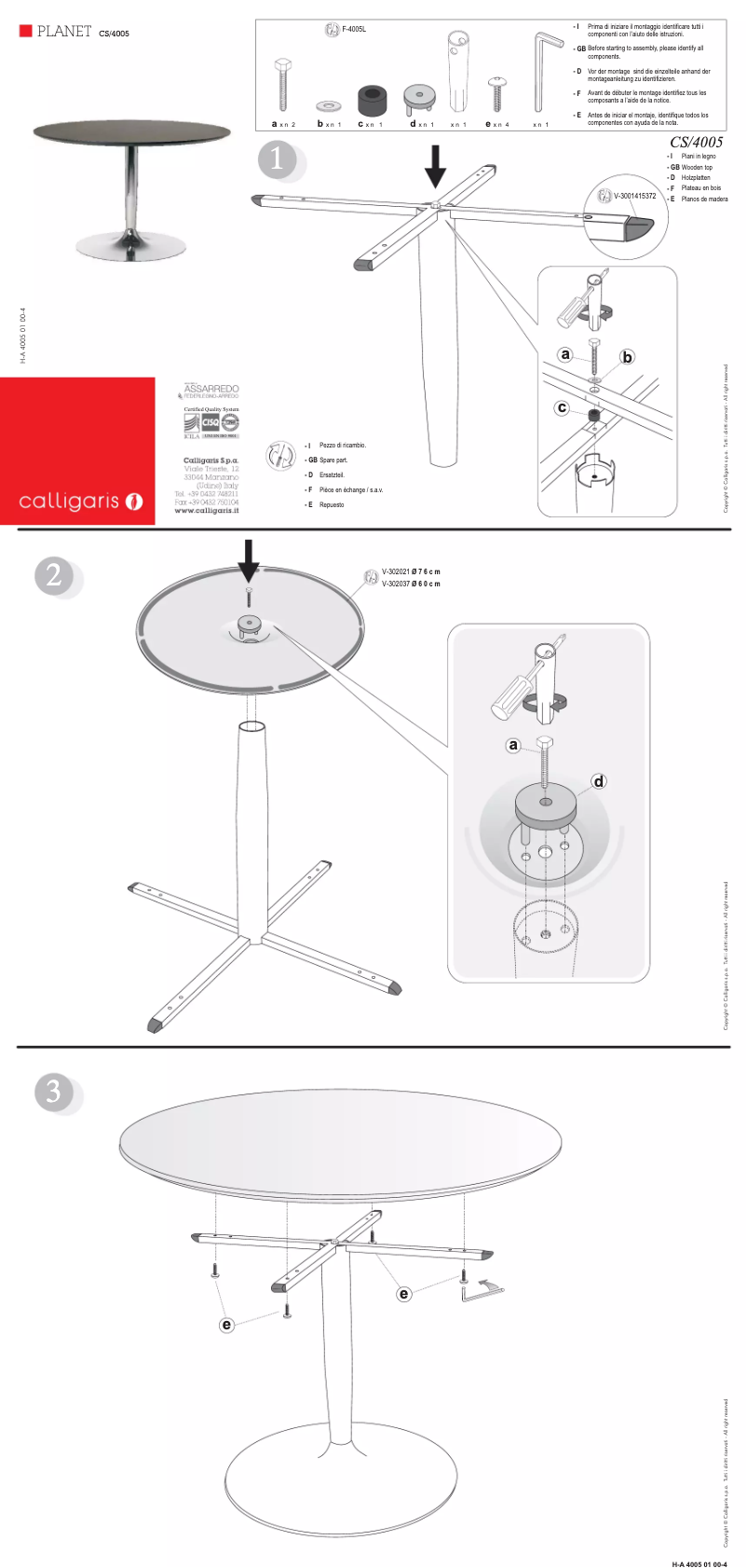 Página 1 del manual Manual de usuario Calligaris .com PLANET