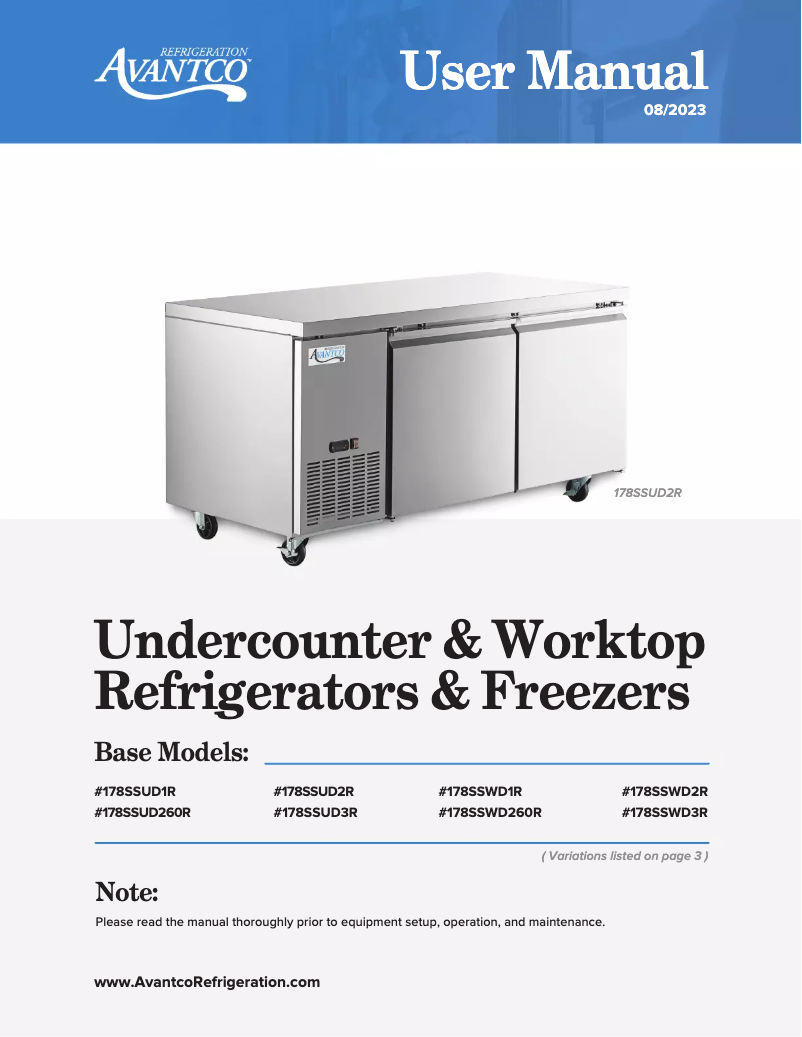 Page 1 de la notice Manuel utilisateur Avantco SS-WT-60R-HC