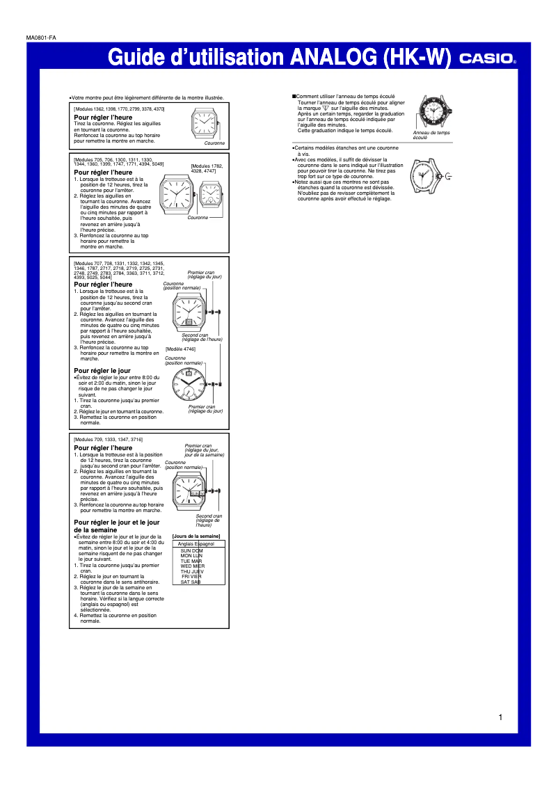 Page 1 de la notice Manuel utilisateur Casio LRW-200H-7E2VEF