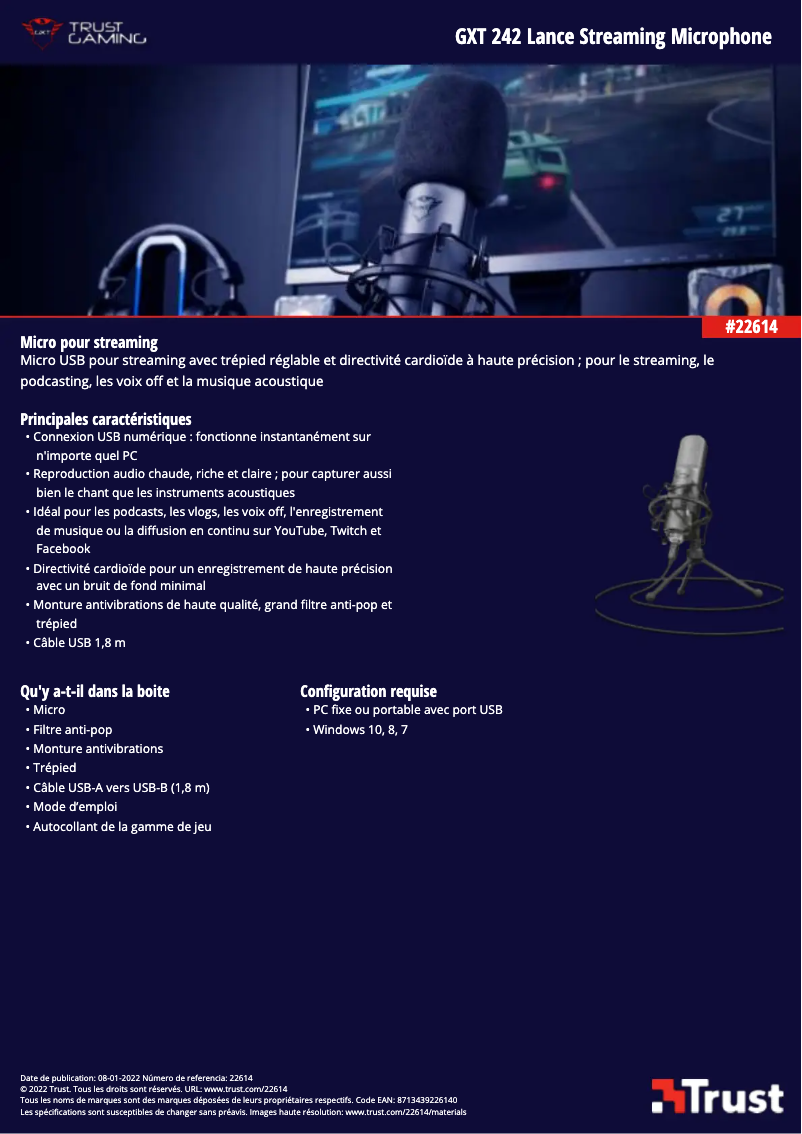 Page 1 de la notice Manuel utilisateur Trust GXT 242