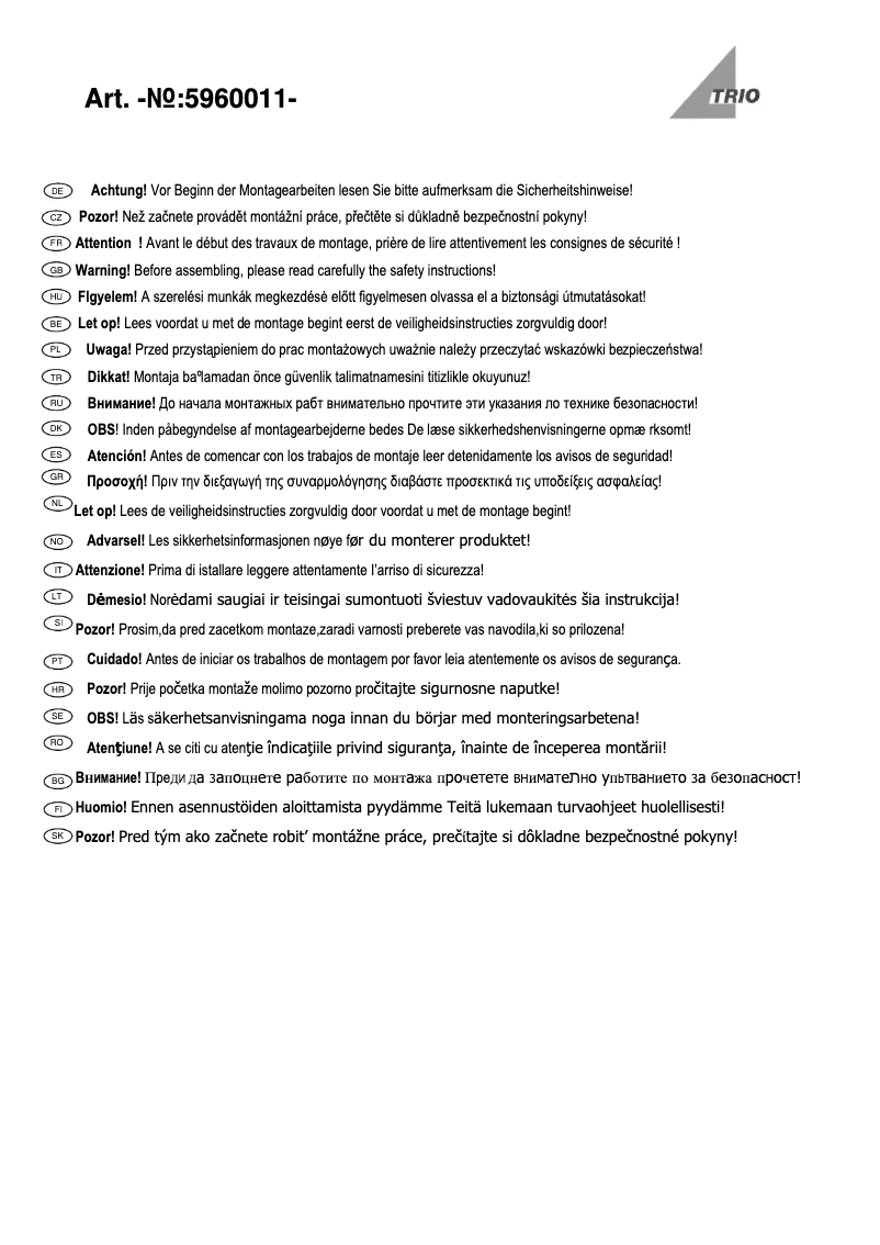 Page 1 de la notice Manuel utilisateur Trio Lighting Wim 5960011-01