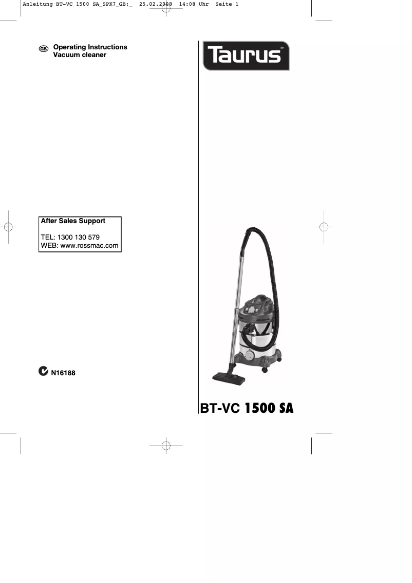 Image de la première page du manuel de l'appareil BT-VC 1500 SA