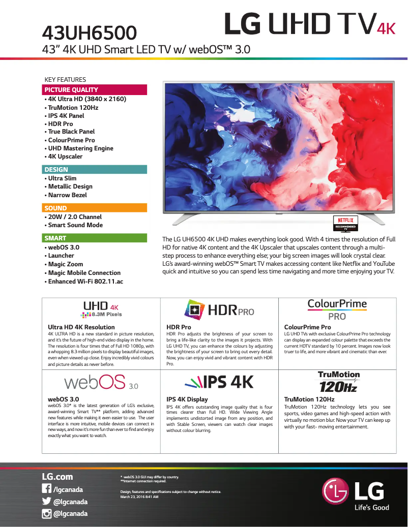 Image de la première page du manuel de l'appareil 43UH6500