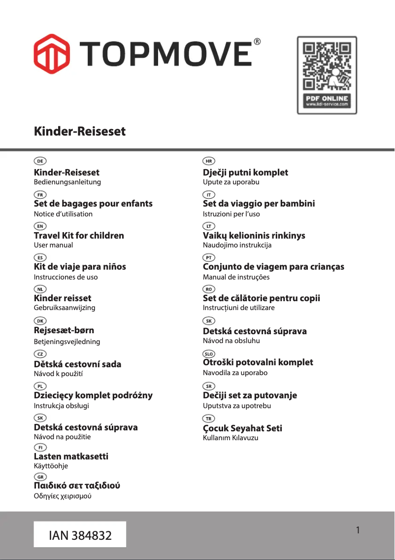 Page 1 de la notice Manuel utilisateur Topmove IAN 384832